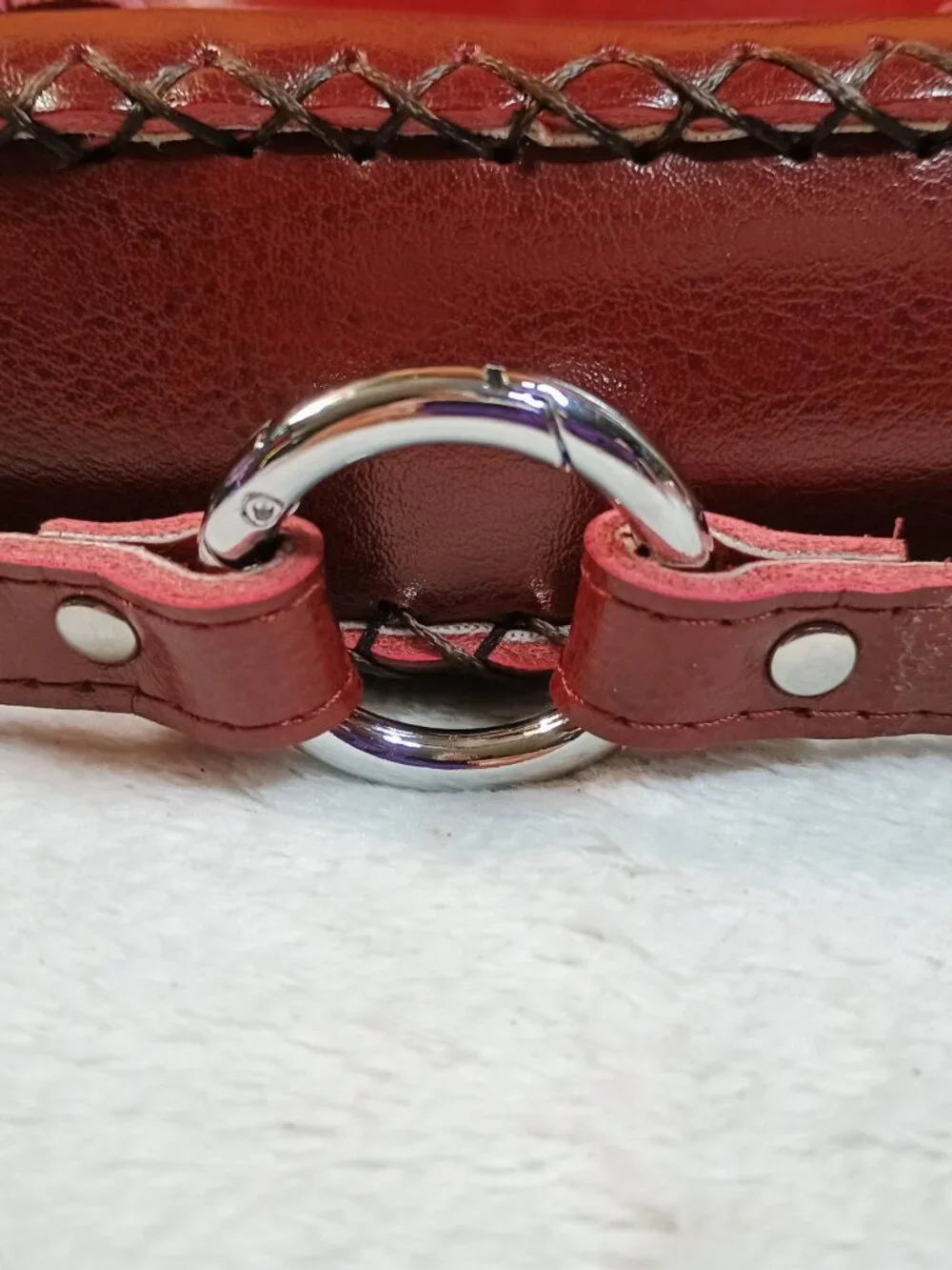 EUC Handmade Tooled Leather Red & Maroon Cat Novelty Crossbody Bag Small